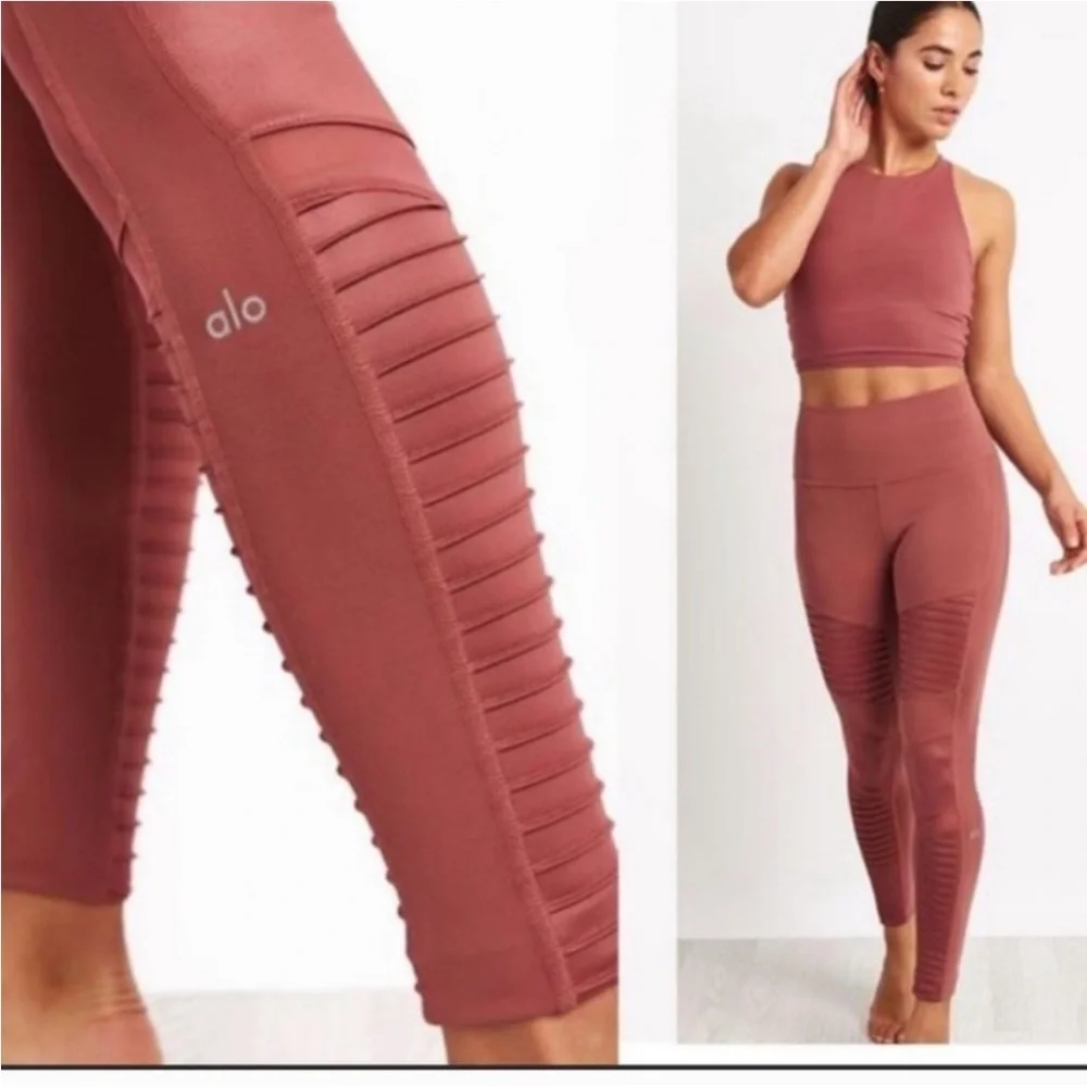 alo Yoga High-Rise Moto Legging Rust Burnt‎ Orange Small